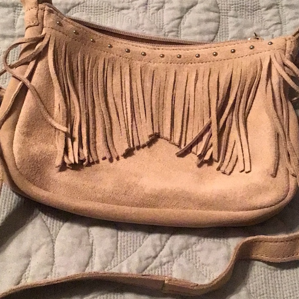 Tan Fringe Suede Shoulder Bag